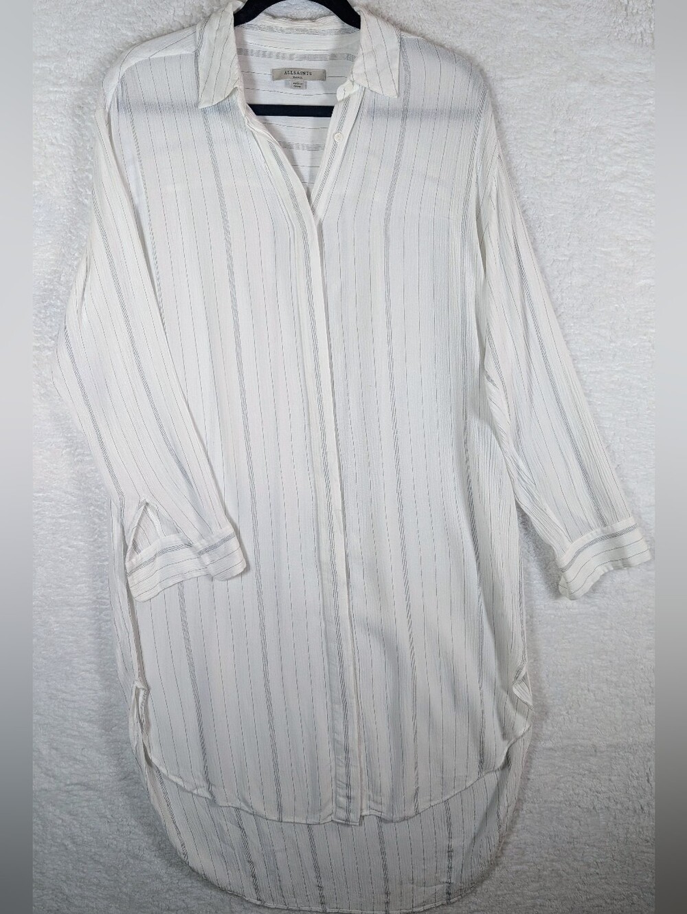 AllSaints Cream-Striped Oversize Button-Up Shirt Fit Up To Large